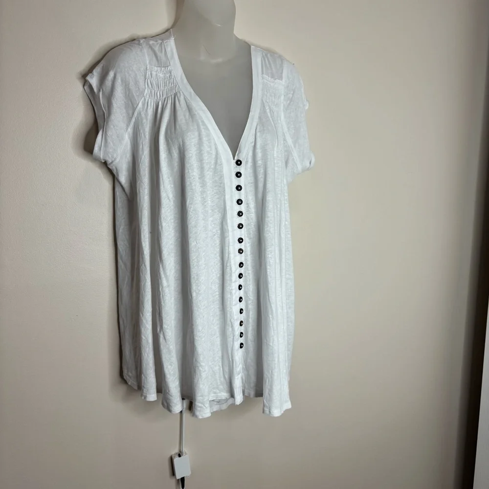 Free People size XS Linen Blend Flowy oversized white top shirt tunic boho beach - Picture 2 of 7